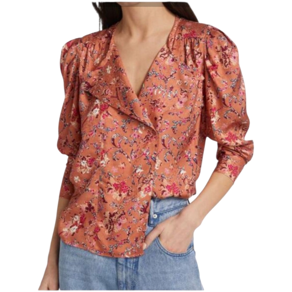 Isabel Marant Etoile Benson Long Sleeve Floral Top in Papaya - Picture 2 of 14